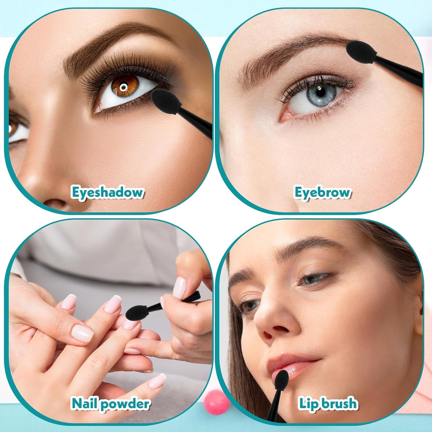 50 Pcs Eye Shadow Applicator Sticks, 1.9" Reusable Short Handle Dual Sided Sponge Cosmetic Brushes, Professional Disposable Single Head Soft Mini Portable Makeup Tools for Cream (Black)
