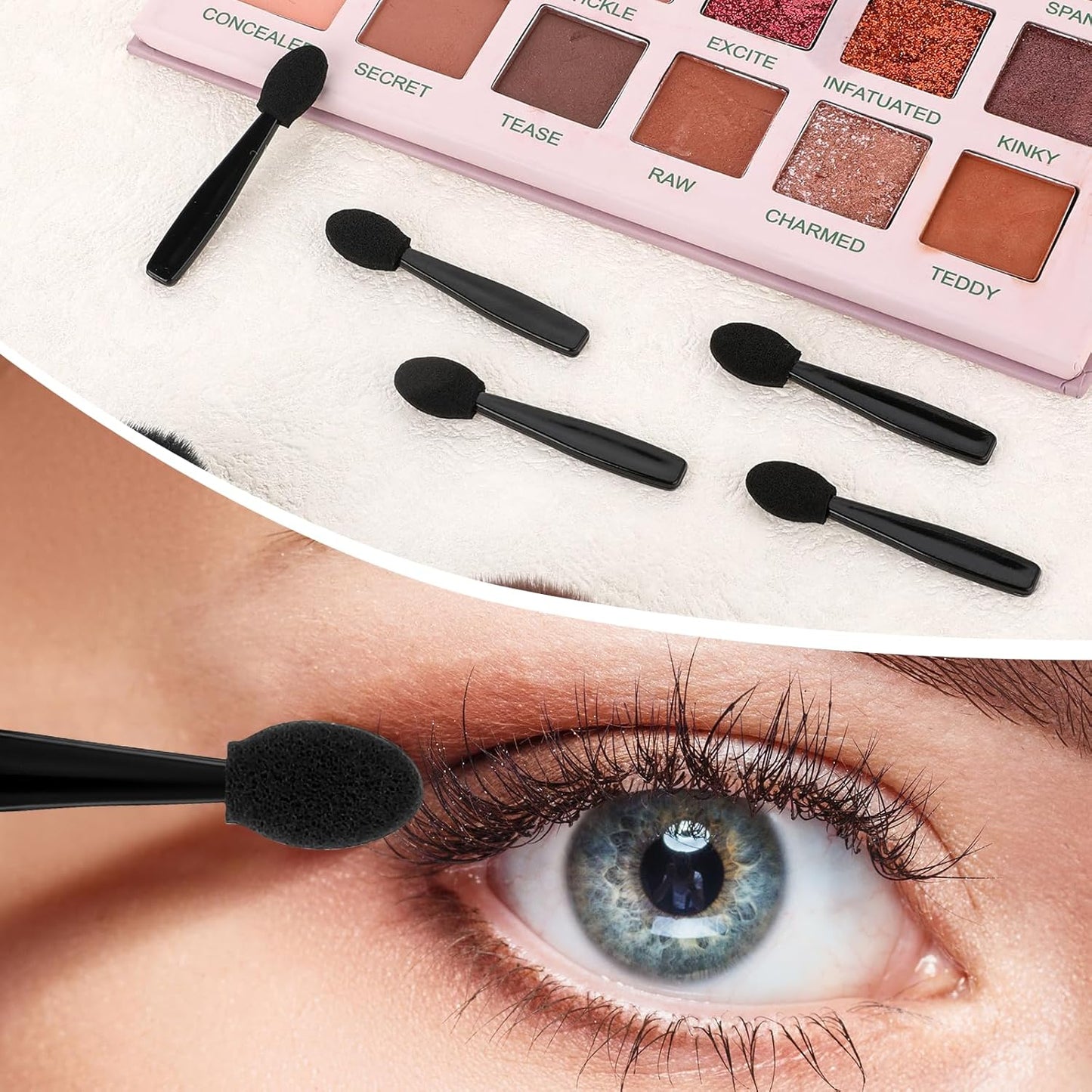 50 Pcs Eye Shadow Applicator Sticks, 1.9" Reusable Short Handle Dual Sided Sponge Cosmetic Brushes, Professional Disposable Single Head Soft Mini Portable Makeup Tools for Cream (Black)