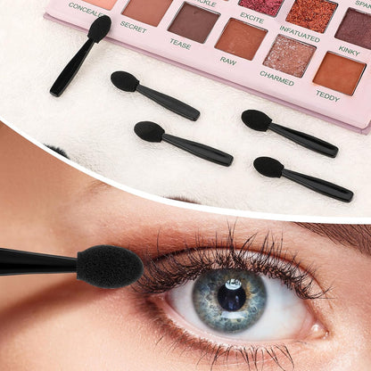 50 Pcs Eye Shadow Applicator Sticks, 1.9" Reusable Short Handle Dual Sided Sponge Cosmetic Brushes, Professional Disposable Single Head Soft Mini Portable Makeup Tools for Cream (Black)