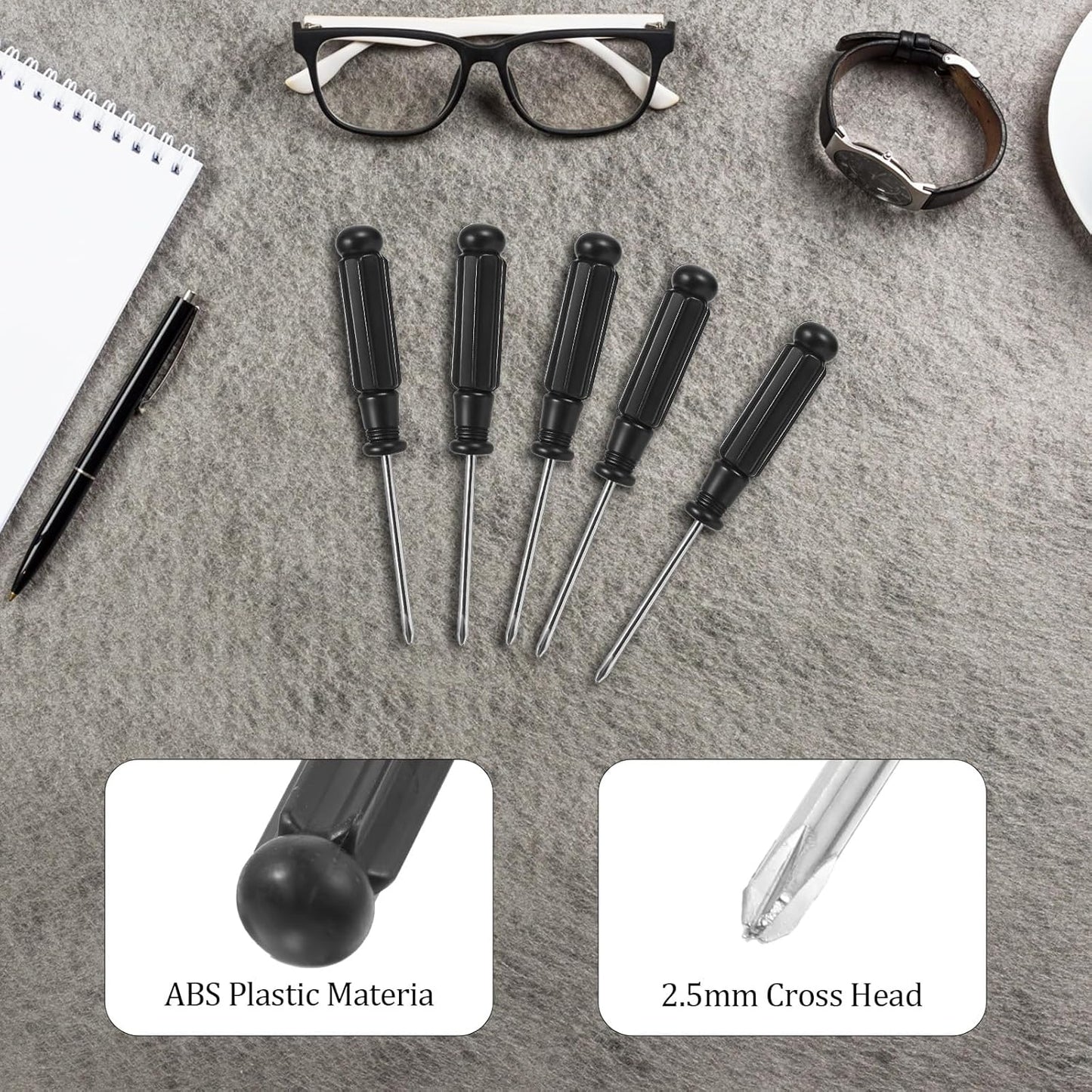 10 Pcs Mini Phillips Screwdriver, 2.5 mm Small Screwdriver Cross Head Tiny Screwdrivers with Black Non-Slip Handles 3.7" Total Length Pocket Tool Kit for Small Appliances, Watches, Laptop Repair