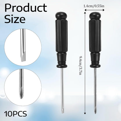 10 Pcs Mini Phillips Screwdriver, 2.5 mm Small Screwdriver Cross Head Tiny Screwdrivers with Black Non-Slip Handles 3.7" Total Length Pocket Tool Kit for Small Appliances, Watches, Laptop Repair