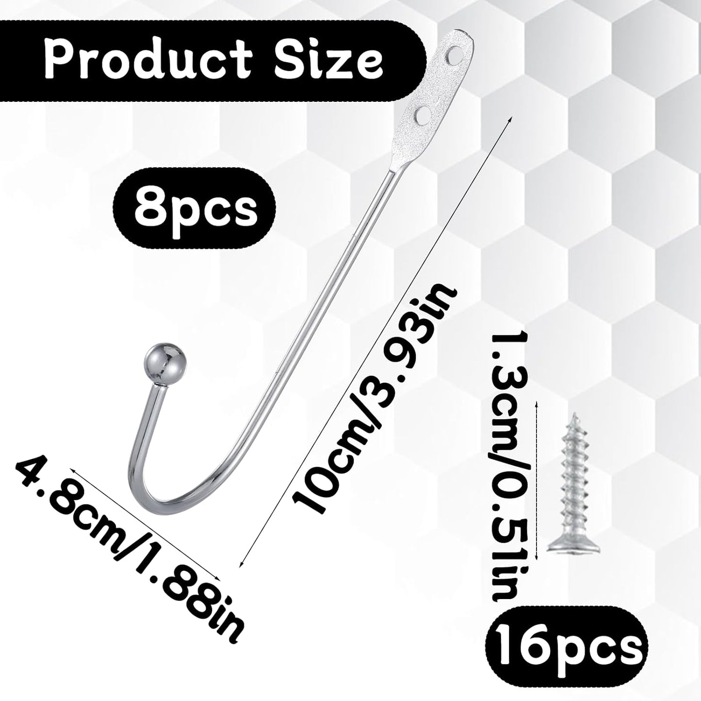 8 Pcs Metal Curtain Holdbacks, Curtain Tiebacks Wall Mounted Curtains Hooks Decorative Drapery Tie Backs Retro Window Hook with Screws for Drapes, Home Decor (Silver)