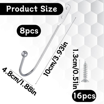 8 Pcs Metal Curtain Holdbacks, Curtain Tiebacks Wall Mounted Curtains Hooks Decorative Drapery Tie Backs Retro Window Hook with Screws for Drapes, Home Decor (Silver)