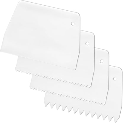 Adhesive Spreader, 4 Pcs Notched Glue Spreader Kits Plastic Notched Trowel 0.5"/1" Tooth Reusable for Glue Epoxy Resin Putty Hardwood Flooring (White)
