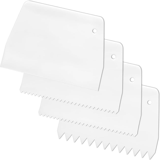 Adhesive Spreader, 4 Pcs Notched Glue Spreader Kits Plastic Notched Trowel 0.5"/1" Tooth Reusable for Glue Epoxy Resin Putty Hardwood Flooring (White) Hover Image