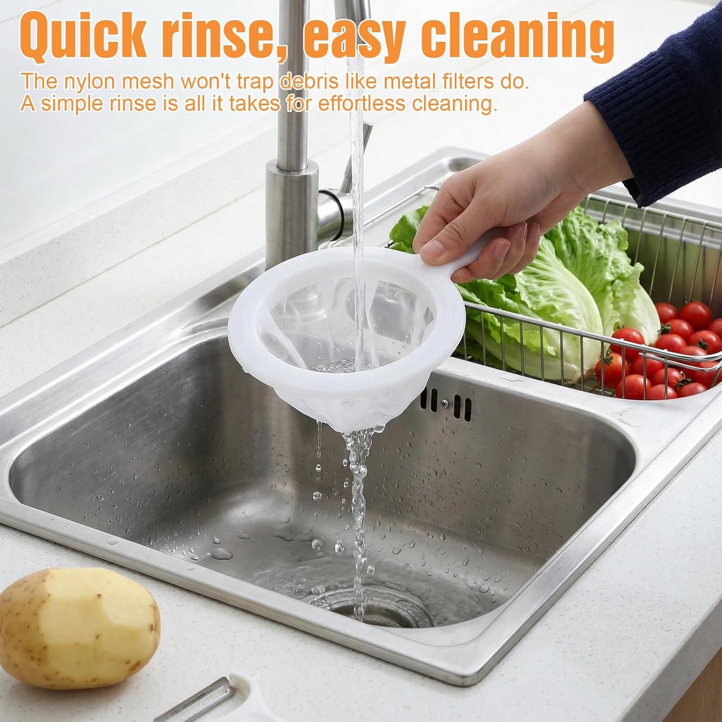 2 Pcs 9" Ultra-Fine Nylon Mesh Strainer, 100/200 Mesh, Fine Mesh Sieve Small Juice Strainer with Handle Yogurt Sieve Kitchen Plastic Colander Brine Shrimp Net for Nut Milk, Tea, Coffee, Honey, Wine