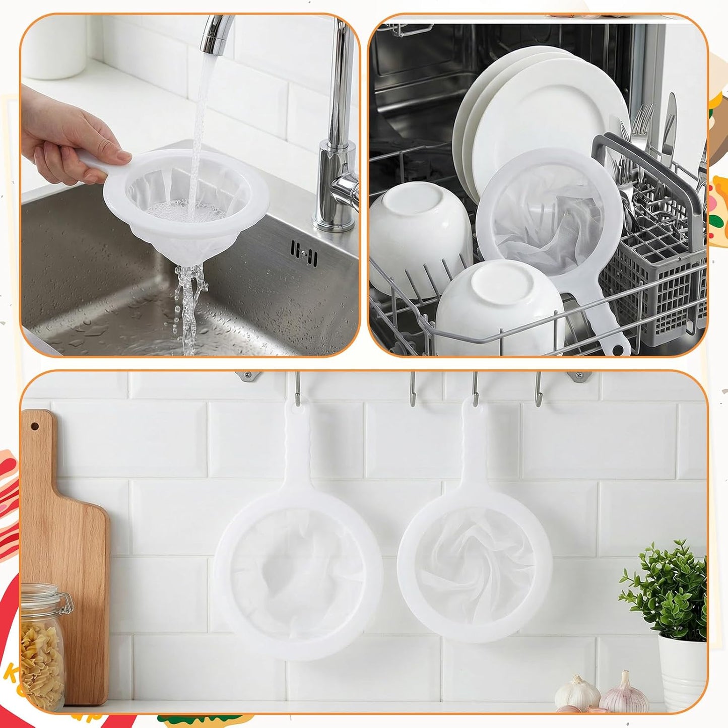 2 Pcs 9" Ultra-Fine Nylon Mesh Strainer, 100/200 Mesh, Fine Mesh Sieve Small Juice Strainer with Handle Yogurt Sieve Kitchen Plastic Colander Brine Shrimp Net for Nut Milk, Tea, Coffee, Honey, Wine