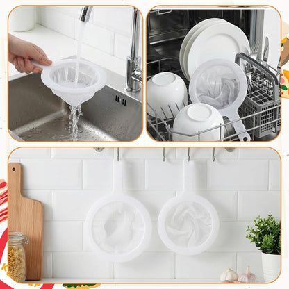 2 Pcs 9" Ultra-Fine Nylon Mesh Strainer, 100/200 Mesh, Fine Mesh Sieve Small Juice Strainer with Handle Yogurt Sieve Kitchen Plastic Colander Brine Shrimp Net for Nut Milk, Tea, Coffee, Honey, Wine