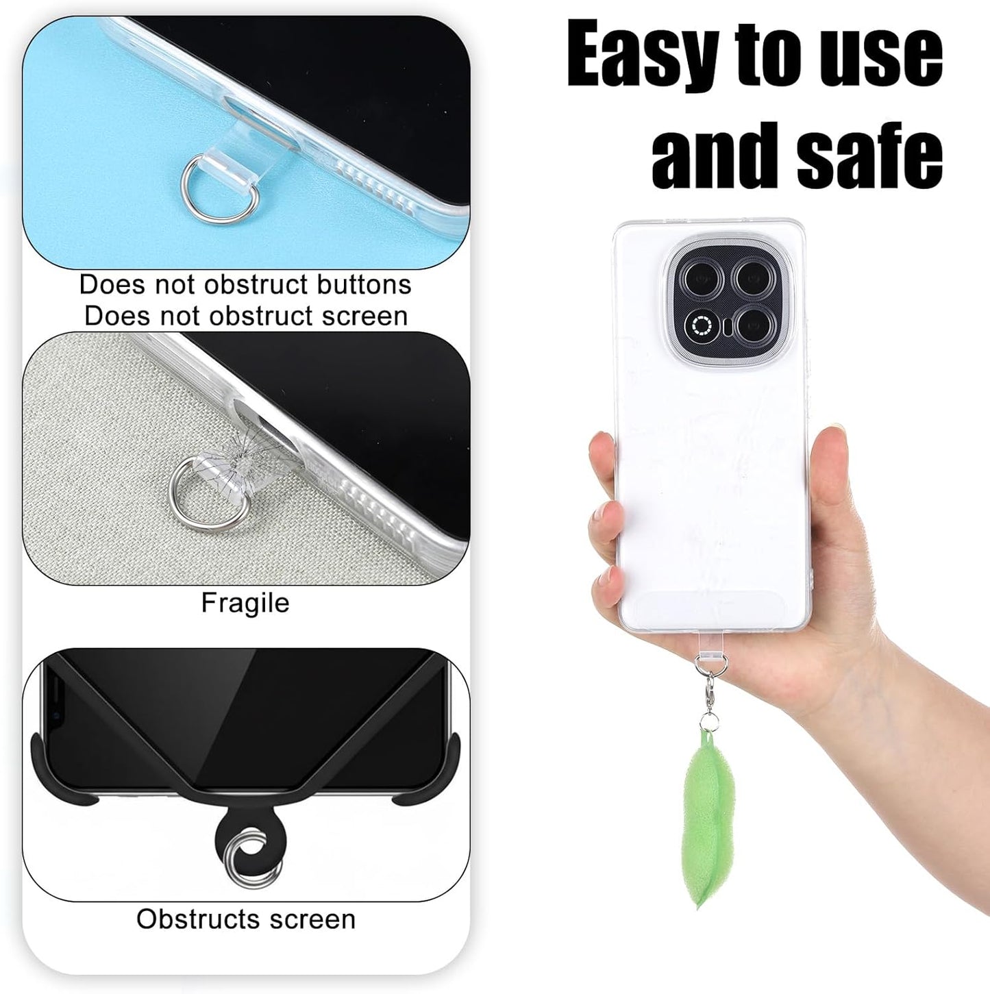 24 Pieces Phone Tether Tab, Clear Cell Phones Lanyard Pads Universal Phone Charm Holder Transparent Lanyard Patch Strap Replacement Part for Most Smartphones, No Adhesive