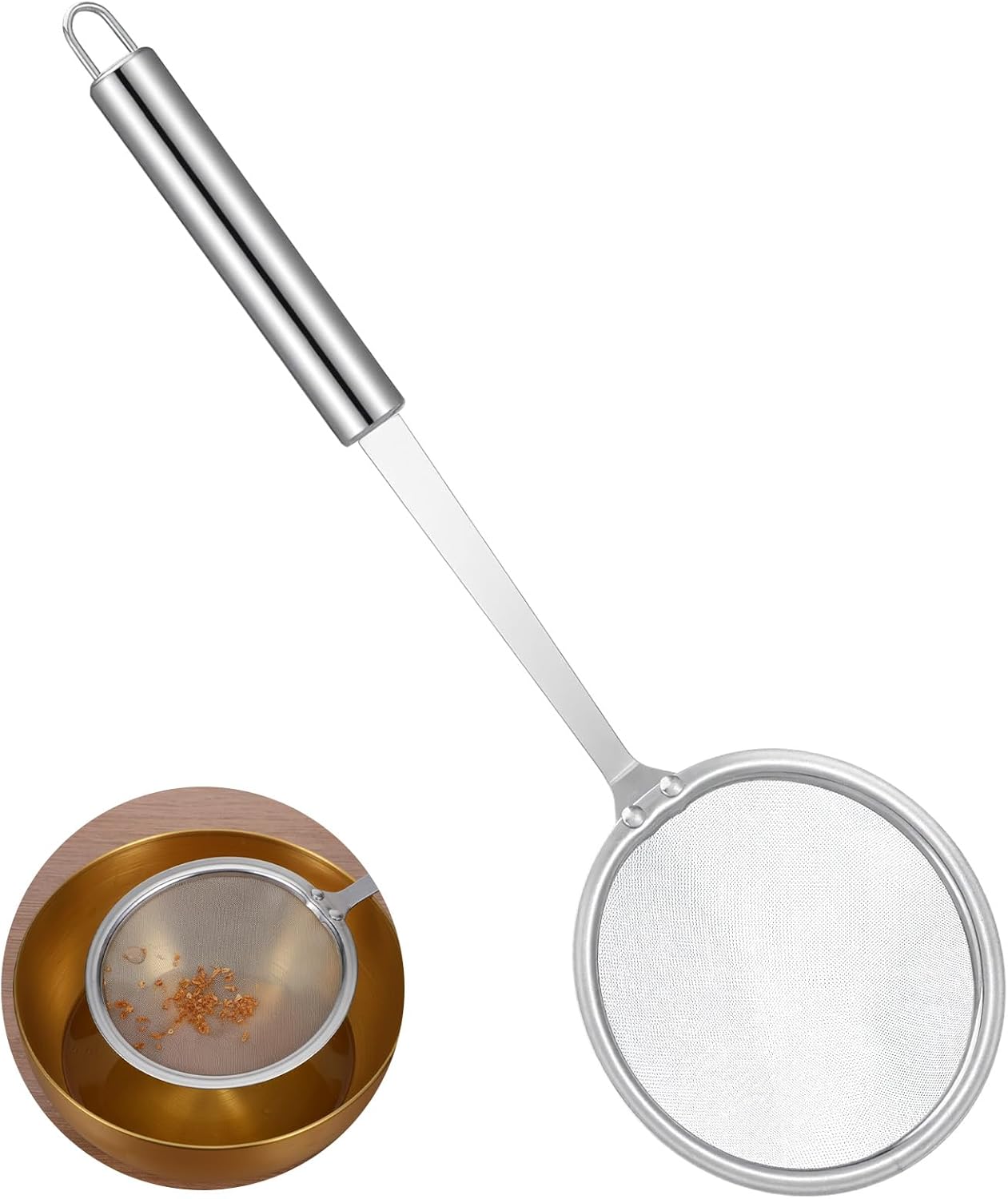 Stainless Steel Fat Skimmer Spoon 4â Fine Mesh Strainer with 9â Heat-Resistant Handle Grease Strainer Spoon Fat Separator for Cooking Frying Quinoa Soup Miso Foam Grease.
