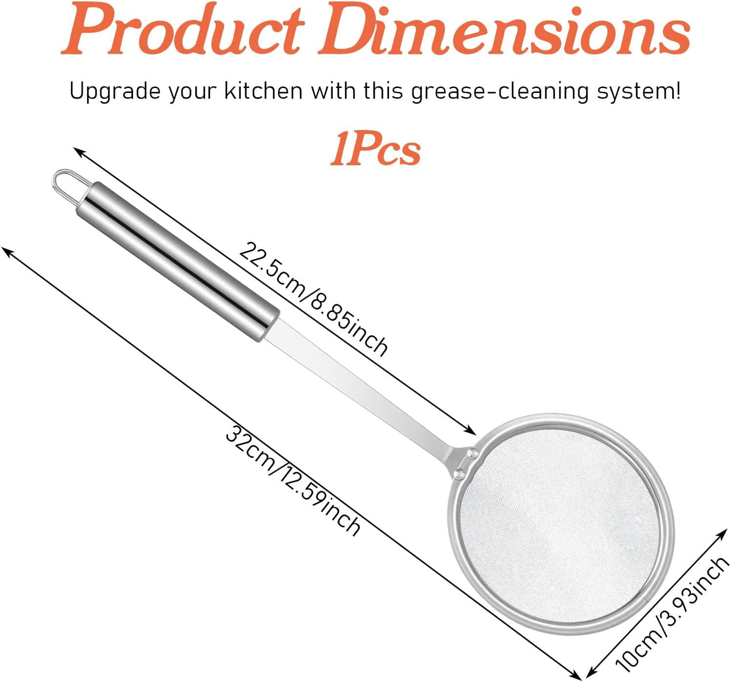 Stainless Steel Fat Skimmer Spoon 4â Fine Mesh Strainer with 9â Heat-Resistant Handle Grease Strainer Spoon Fat Separator for Cooking Frying Quinoa Soup Miso Foam Grease.