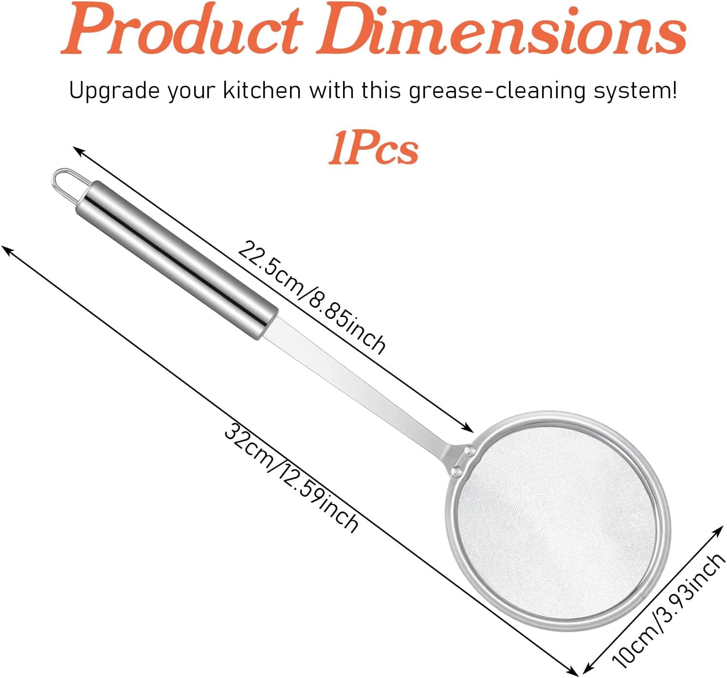 Stainless Steel Fat Skimmer Spoon 4â Fine Mesh Strainer with 9â Heat-Resistant Handle Grease Strainer Spoon Fat Separator for Cooking Frying Quinoa Soup Miso Foam Grease.