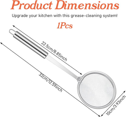 Stainless Steel Fat Skimmer Spoon 4â Fine Mesh Strainer with 9â Heat-Resistant Handle Grease Strainer Spoon Fat Separator for Cooking Frying Quinoa Soup Miso Foam Grease.