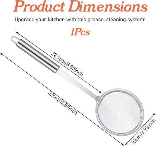 Stainless Steel Fat Skimmer Spoon 4â Fine Mesh Strainer with 9â Heat-Resistant Handle Grease Strainer Spoon Fat Separator for Cooking Frying Quinoa Soup Miso Foam Grease.