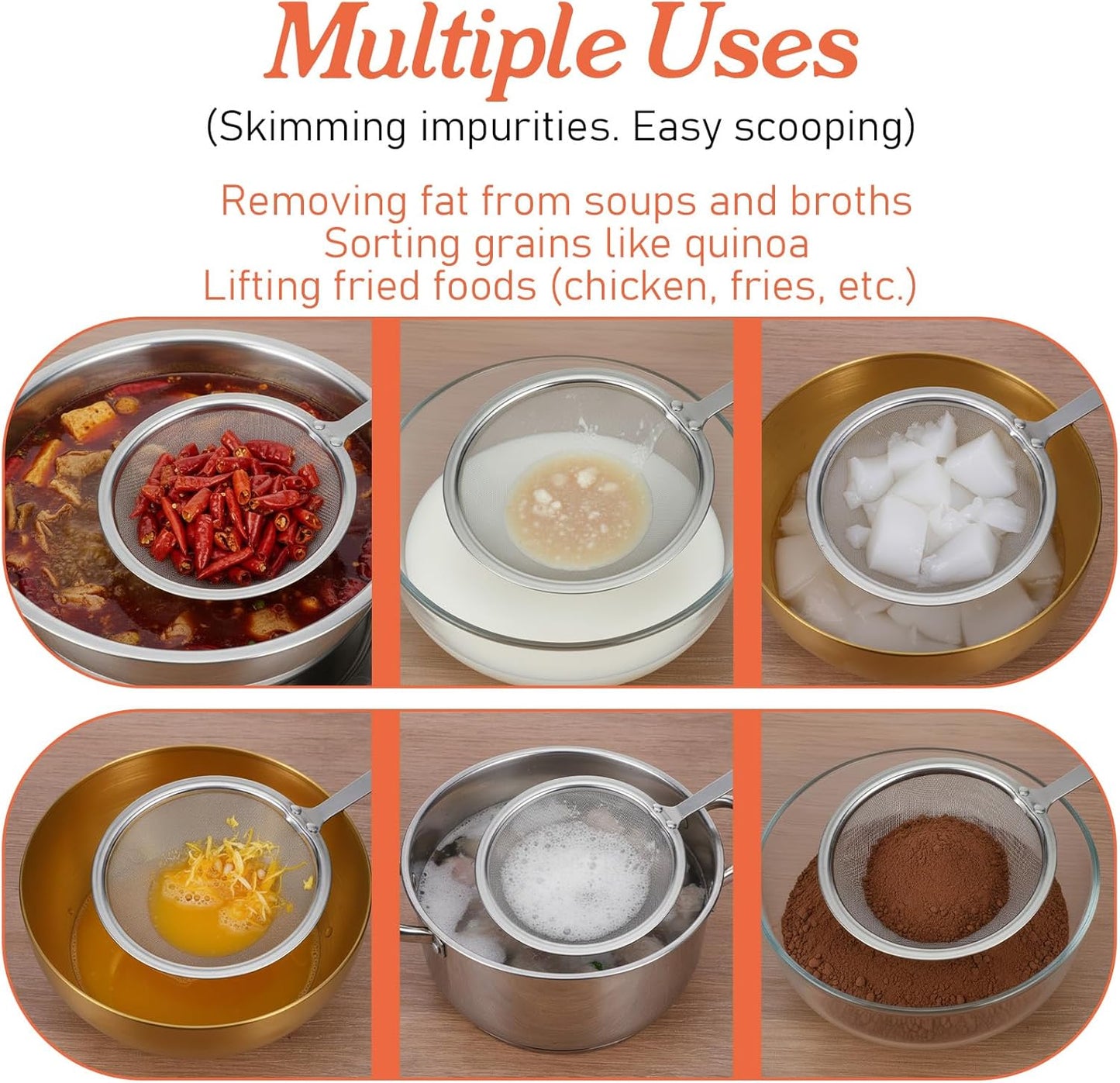 Stainless Steel Fat Skimmer Spoon 4â Fine Mesh Strainer with 9â Heat-Resistant Handle Grease Strainer Spoon Fat Separator for Cooking Frying Quinoa Soup Miso Foam Grease.