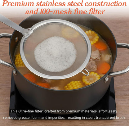 Stainless Steel Fat Skimmer Spoon 4â Fine Mesh Strainer with 9â Heat-Resistant Handle Grease Strainer Spoon Fat Separator for Cooking Frying Quinoa Soup Miso Foam Grease.