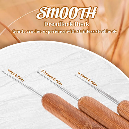 3Pcs Dreadlock Crochet Hook for Hair, 0.5/0.75/1.0 mm Single Needle Multifunctional Locking Tool for Weaving Crochet Excellent for Maintaining Real Dread Loc, Braid Craf