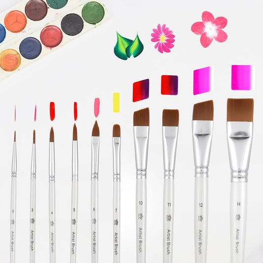 Face Paint Brush Set, 10 Pcs Face Paint Brushes Artist Brush for Body Face-Painting Kit Professional Body Art Makeup Kit for Acrylic Painting Gouache Watercolor Oil Christmas Halloween Cosplay Party