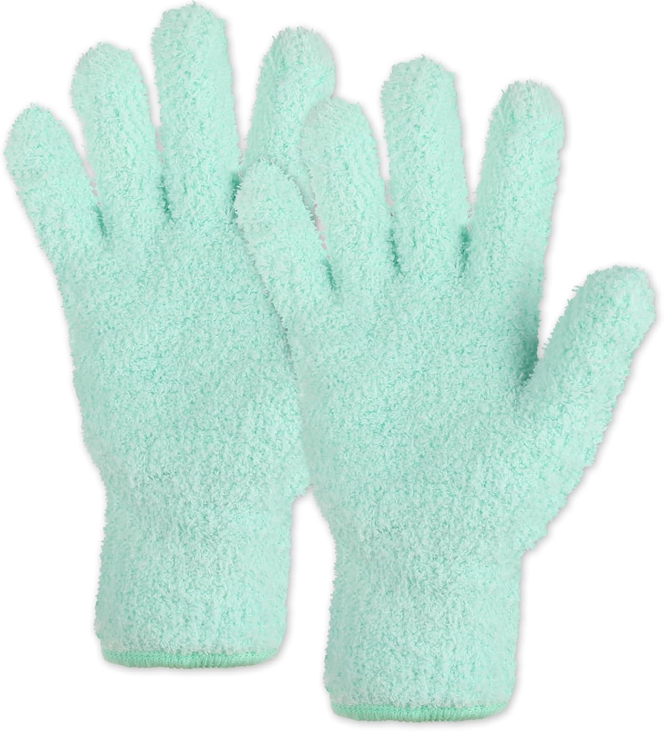 2 PCS Dusting Gloves for House Cleaning, Microfiber Coral Fleece Cleaning Mittens Reusable Washable Household Gloves for Plants Cars Blinds Lamps and Hard to Reach Corners (Cyan)