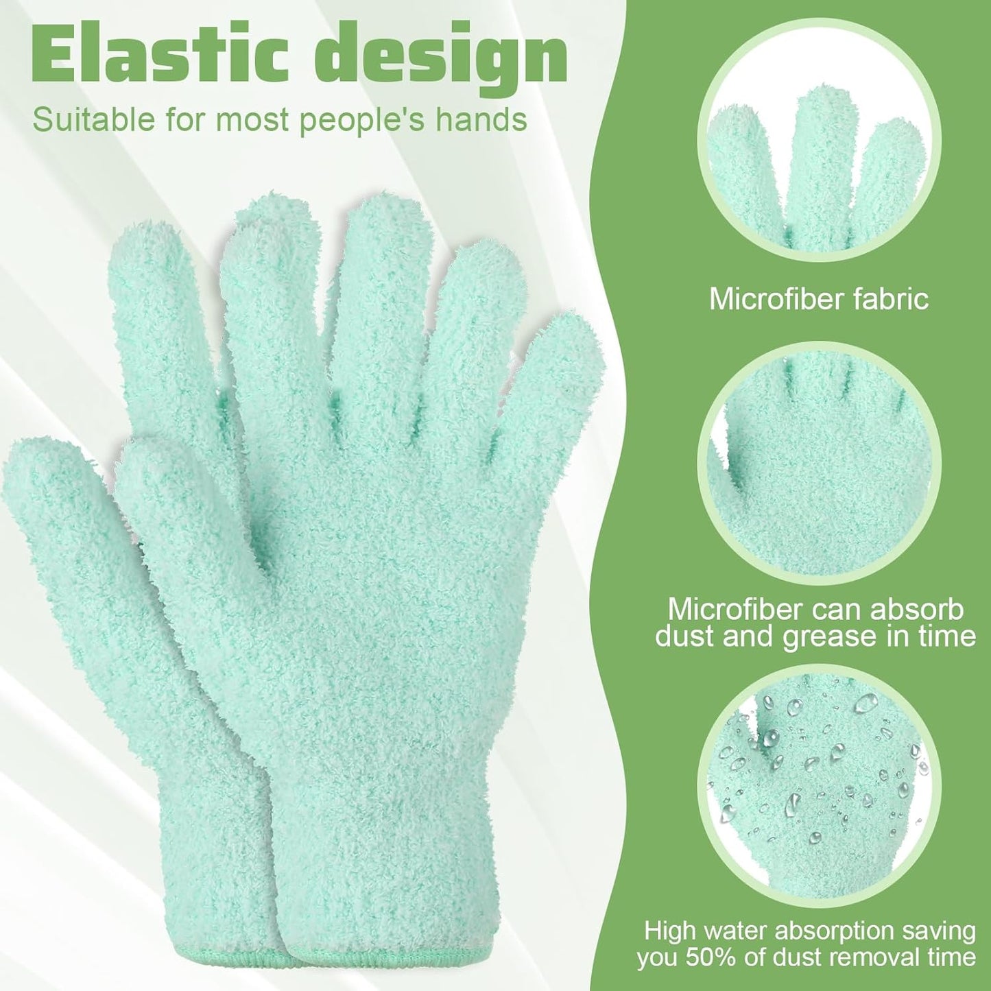 2 PCS Dusting Gloves for House Cleaning, Microfiber Coral Fleece Cleaning Mittens Reusable Washable Household Gloves for Plants Cars Blinds Lamps and Hard to Reach Corners (Cyan)