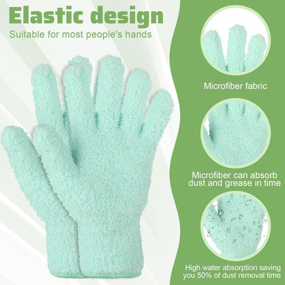 2 PCS Dusting Gloves for House Cleaning, Microfiber Coral Fleece Cleaning Mittens Reusable Washable Household Gloves for Plants Cars Blinds Lamps and Hard to Reach Corners (Cyan)