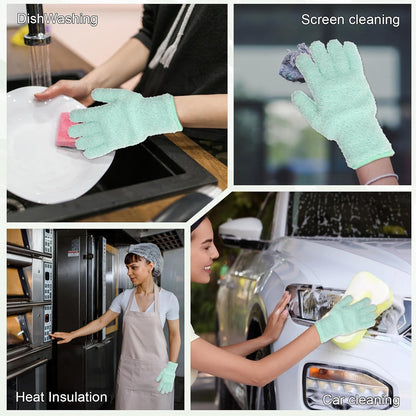 2 PCS Dusting Gloves for House Cleaning, Microfiber Coral Fleece Cleaning Mittens Reusable Washable Household Gloves for Plants Cars Blinds Lamps and Hard to Reach Corners (Cyan)