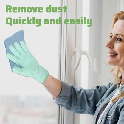 2 PCS Dusting Gloves for House Cleaning, Microfiber Coral Fleece Cleaning Mittens Reusable Washable Household Gloves for Plants Cars Blinds Lamps and Hard to Reach Corners (Cyan)