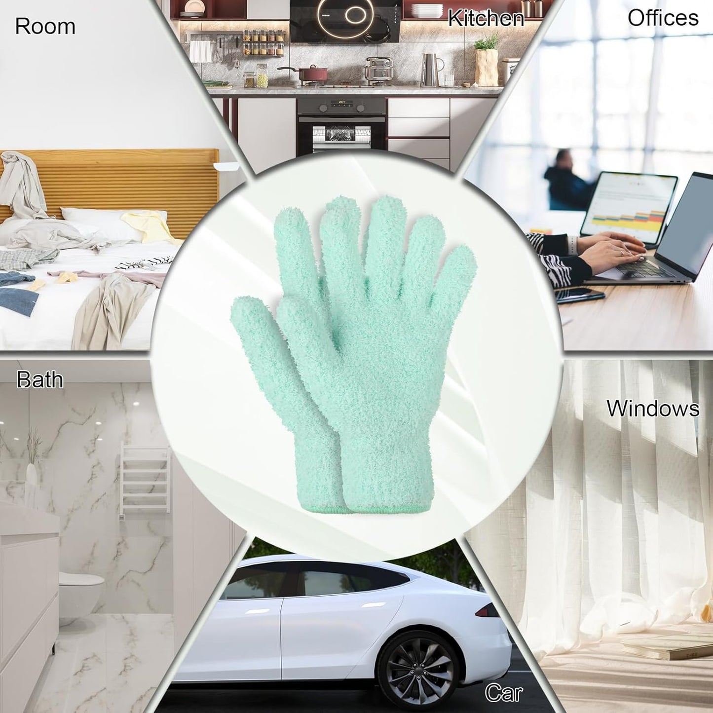 2 PCS Dusting Gloves for House Cleaning, Microfiber Coral Fleece Cleaning Mittens Reusable Washable Household Gloves for Plants Cars Blinds Lamps and Hard to Reach Corners (Cyan)