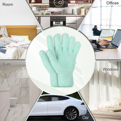 2 PCS Dusting Gloves for House Cleaning, Microfiber Coral Fleece Cleaning Mittens Reusable Washable Household Gloves for Plants Cars Blinds Lamps and Hard to Reach Corners (Cyan)