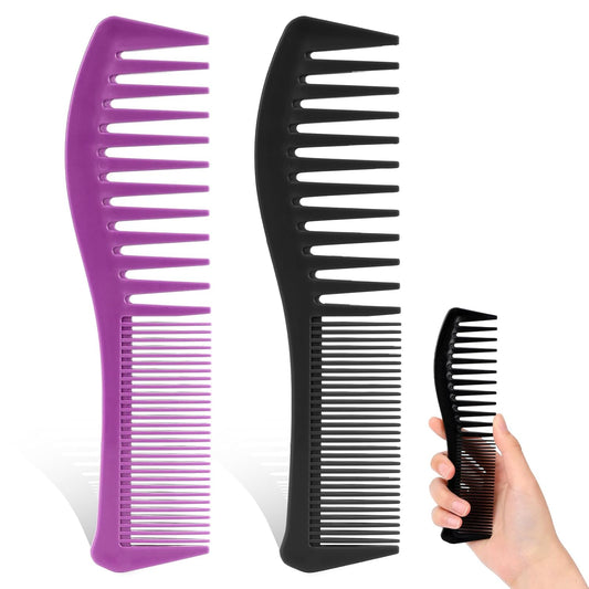 Plastic Comb All-Purpose Hair Grooming Set - 2 Pack Double-Sided Barber Combs, 7.1 inch Plastic for Men & Women - Wide & Fine Tooth for Professional Hairstyling (Purple,Black)