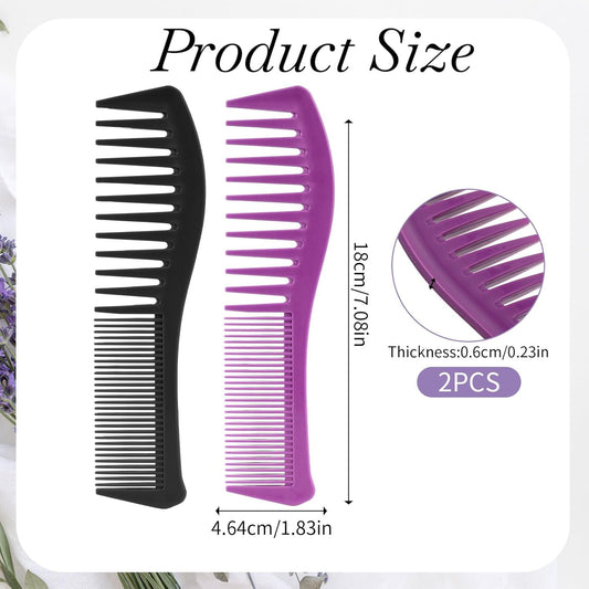 Plastic Comb All-Purpose Hair Grooming Set - 2 Pack Double-Sided Barber Combs, 7.1 inch Plastic for Men & Women - Wide & Fine Tooth for Professional Hairstyling (Purple,Black)