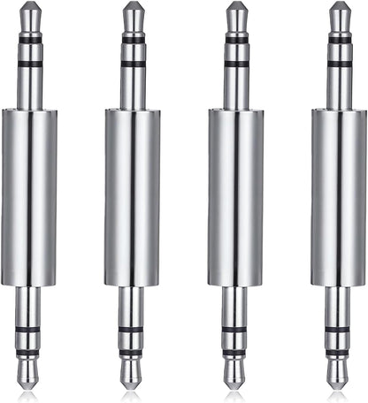 3.5 mm Male to Male Audio Cable Connector, 4 Pack 1/8" Audio Jack Stereo Jack Adapter Metal Silver Headphone Jacks Coupler Connector for Smartphones, Mic