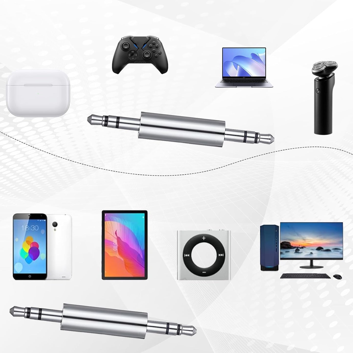 3.5 mm Male to Male Audio Cable Connector, 4 Pack 1/8" Audio Jack Stereo Jack Adapter Metal Silver Headphone Jacks Coupler Connector for Smartphones, Mic