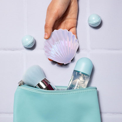 2 PCS Shell Folding Hair Brush with Mirror, Foldable Mini Hairbrush Retractable Purse Combs Cute Small Travel Brushes for Women, Portable Shell Pocket Comb for Purse (Purple, Green)