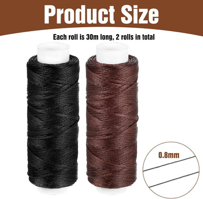 32.8 Yards Waxed Thread, 0.8 mm Leather Thread for Hand Sewing, 2 Colors Heavy Duty Upholstery Threads Thick Sewing Threads Waxed String for Bookbinding, DIY Crafts, Shoes Repair