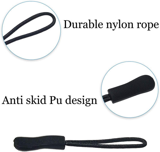 20 Pcs Nylon Cord Extension Zipper Tab Tags for Backpacks, Luggage, Jackets, Purses, Handbags (Black)