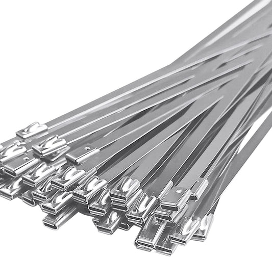 50pcs Metal Cable Zip Ties, 304 Stainless Steel Cable Ties, Exhaust Wrap Multi-Purpose Locking Cable Metal Zip Ties(11.8 Inches)