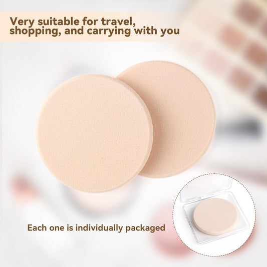 2 Pcs Makeup Sponges with Travel Case, Facial Primer Compact Powder Puff, Cosmetics Blush Applicators Sponges for All Skin Types Wet and Dry Dual Use (Round)