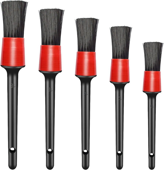 5 Different Sizes Detailing Brush Set, Wheel & Tire Brush, Perfect for Cleaning Wheels,Car Dashboard, Interior, Exterior, Leather, Air Vents, Emblems, Motorcy.