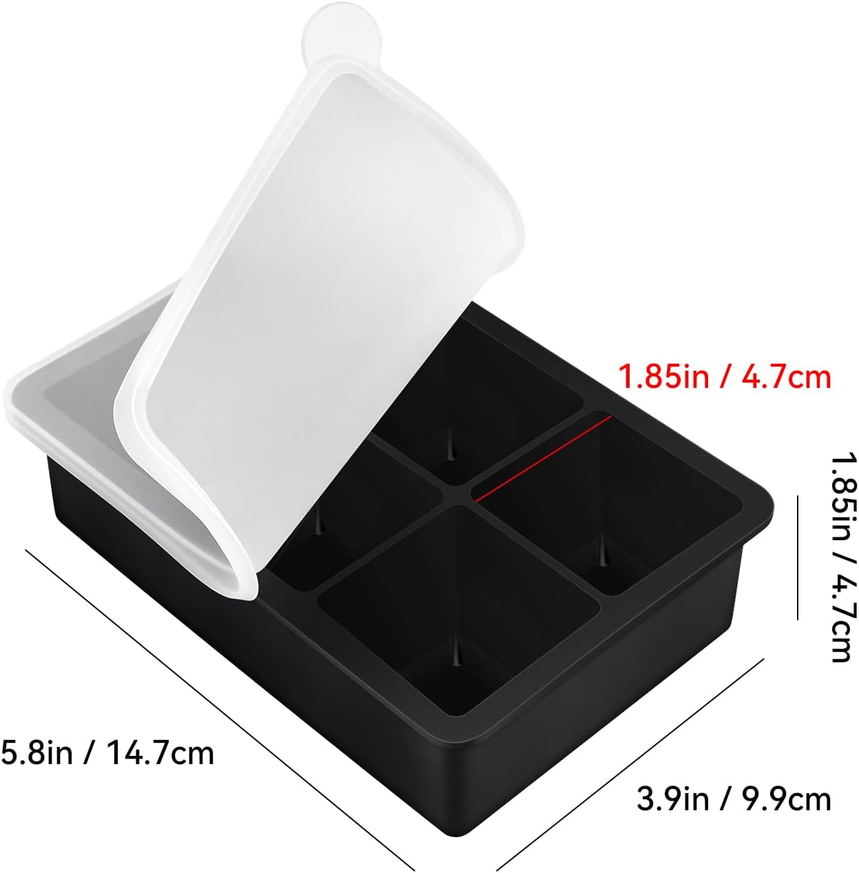 Large Ice Cube Tray with Lids, Big Square Silicone Freezer Mold, 2inch Huge Cubed Ice Maker for Whiskey, Cocktail, Freezing Broth, Rice, Leftovers and More (1-Pack 6 Cavities)