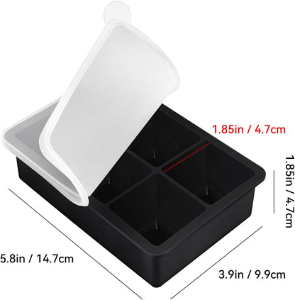 Large Ice Cube Tray with Lids, Big Square Silicone Freezer Mold, 2inch Huge Cubed Ice Maker for Whiskey, Cocktail, Freezing Broth, Rice, Leftovers and More (1-Pack 6 Cavities)
