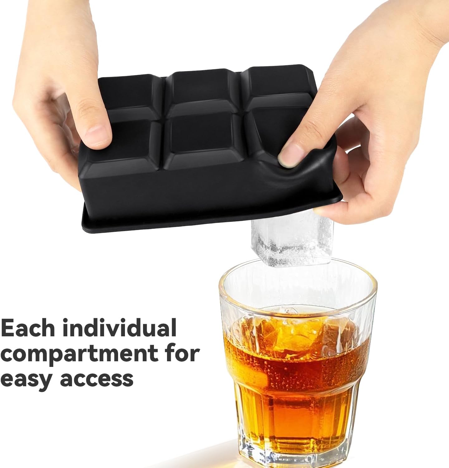 Large Ice Cube Tray with Lids, Big Square Silicone Freezer Mold, 2inch Huge Cubed Ice Maker for Whiskey, Cocktail, Freezing Broth, Rice, Leftovers and More (1-Pack 6 Cavities)