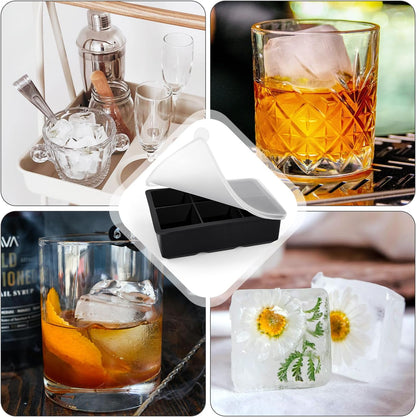 Large Ice Cube Tray with Lids, Big Square Silicone Freezer Mold, 2inch Huge Cubed Ice Maker for Whiskey, Cocktail, Freezing Broth, Rice, Leftovers and More (1-Pack 6 Cavities)