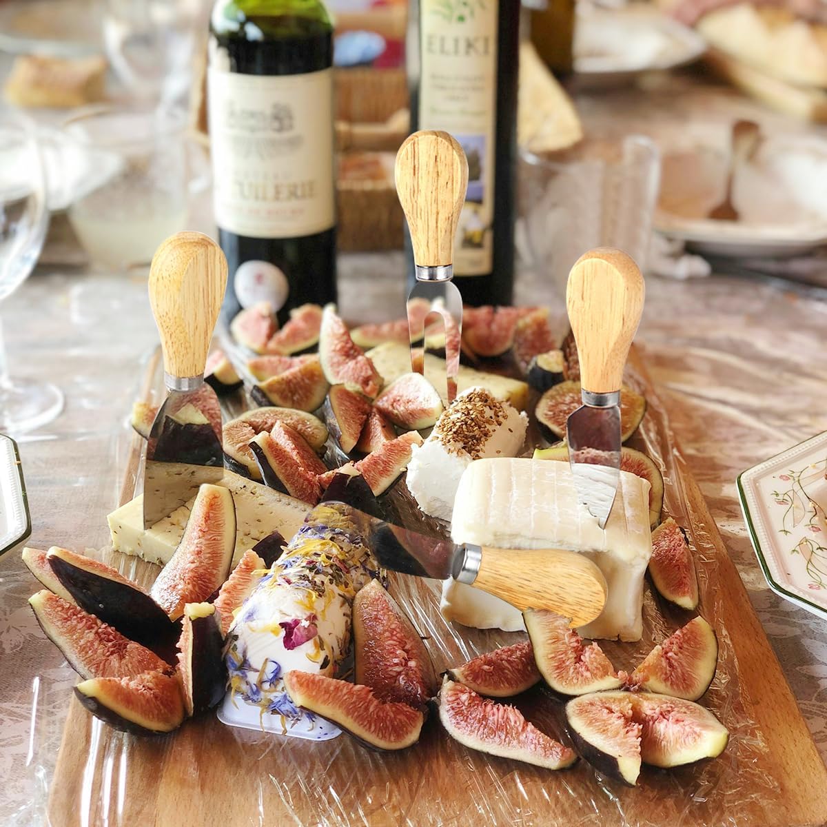 4-Piece Mini Wooden Handle Stainless Steel Cheese Set - Slicer, Knife, Fork, Butter Knife for Charcuterie & Cheese Spread