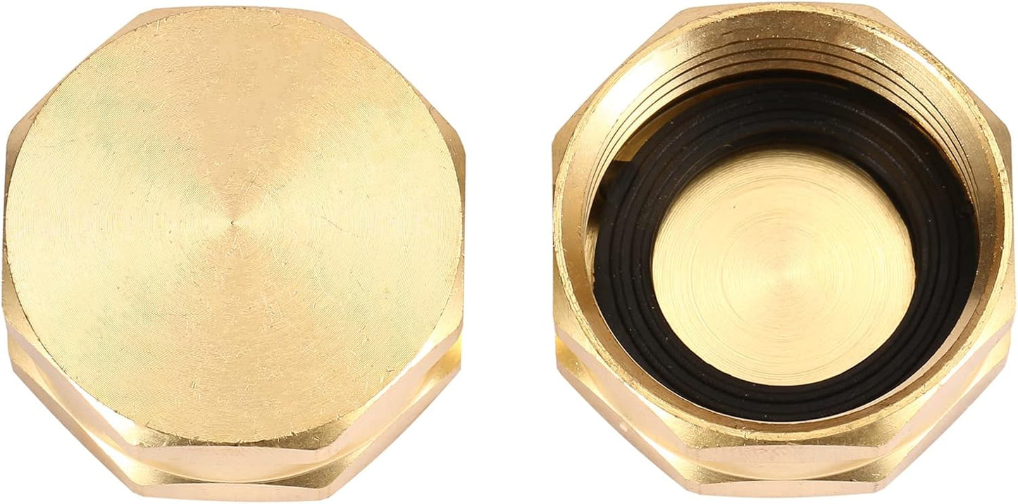 2 Pack Garden Hose End Caps with Washers, Brass Spigot Cap, 3/4" Female End Cap