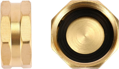 2 Pack Garden Hose End Caps with Washers, Brass Spigot Cap, 3/4" Female End Cap