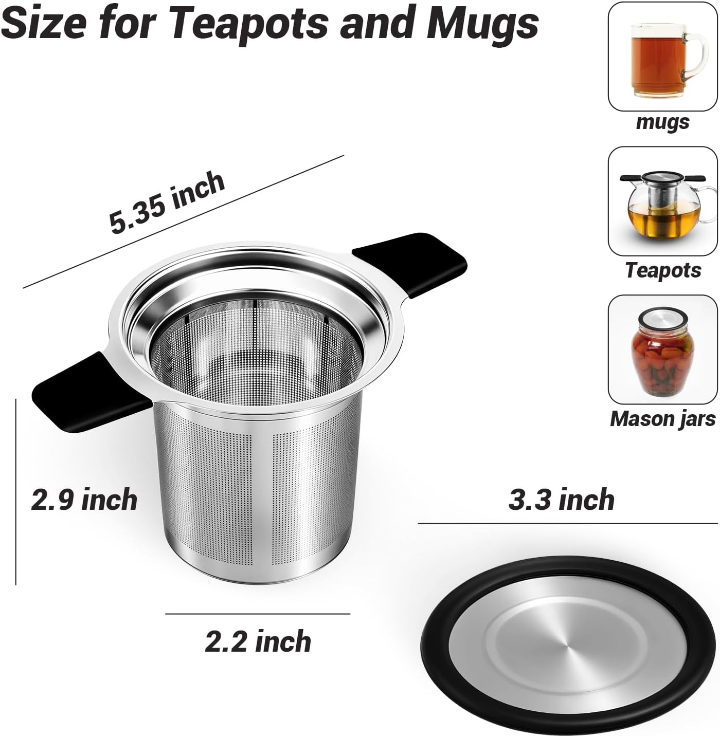 Stainless Steel Tea Infuser Steeper Strainer for Loose Leaf Tea, Fine Mesh Reusable Diffusers Ball Bag Filter Holder with Heat Proof Handles for Teapots, Mugs, Cups