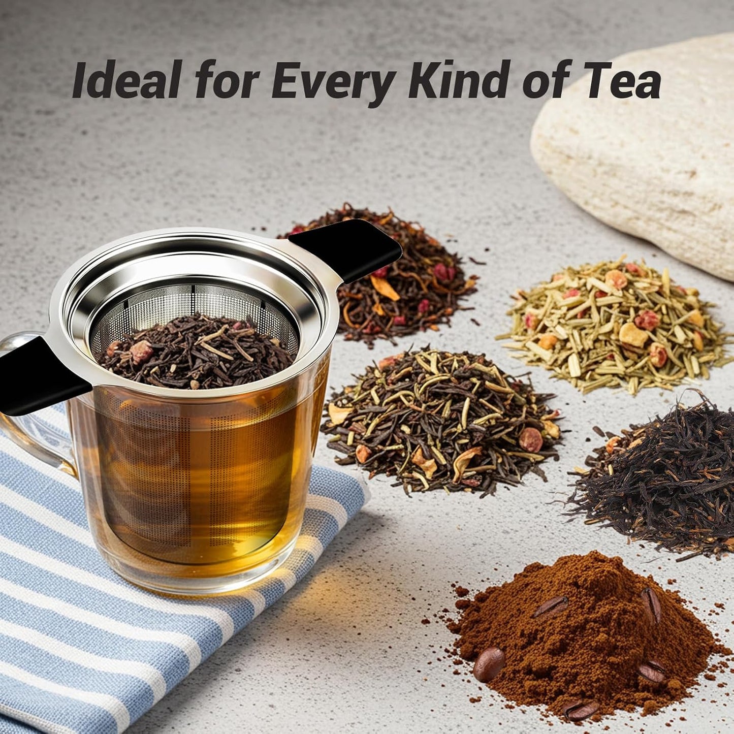 Stainless Steel Tea Infuser Steeper Strainer for Loose Leaf Tea, Fine Mesh Reusable Diffusers Ball Bag Filter Holder with Heat Proof Handles for Teapots, Mugs, Cups