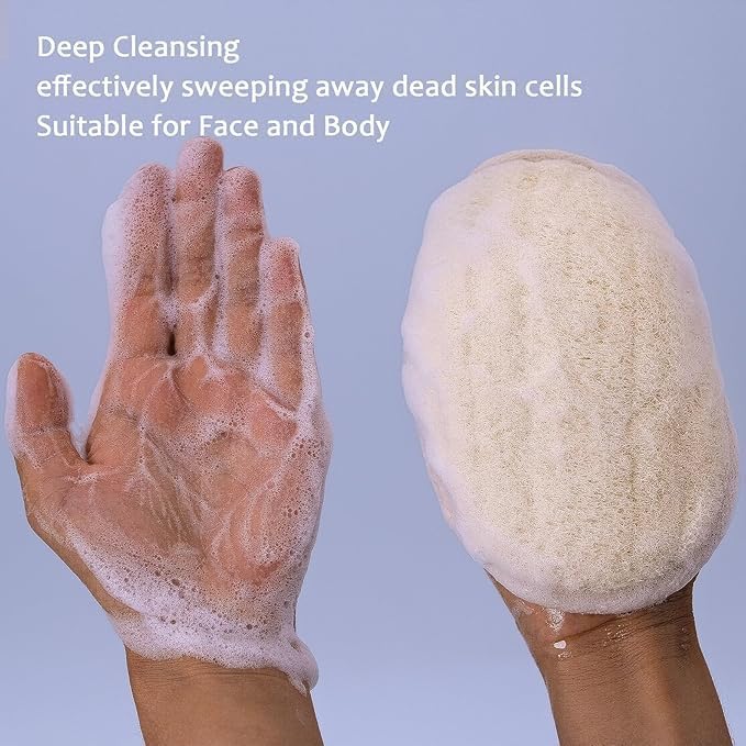 Natural Loofah Exfoliating Body Scrubber - 2 Pcs Bath Shower Exfoliator Sponge Pads for Women Egyption Loofah for Hand, Face and Body (7.1 * 5.1 in)..