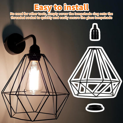 6 Pack E26 Lamp Shade Rings - E26 Light Socket Shade Rings Collar Ring,- 34mm (1-3/8") & 39mm (1-1/2") 2 Sizes Black Threaded Reducer Collar Ring for Light Socket, Hanging Lamp Holder Parts